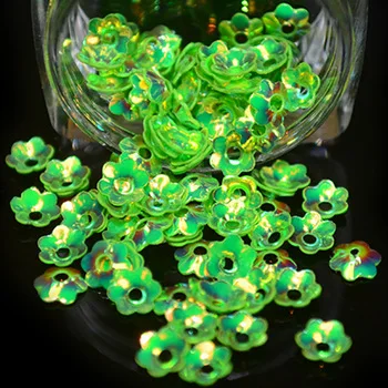1 Bottle Hot Sale Green Paillette Design 3D Flower Nail Tip Decorations Nail Charms For Adult DIY Nails Beauty Deca #PZ-18