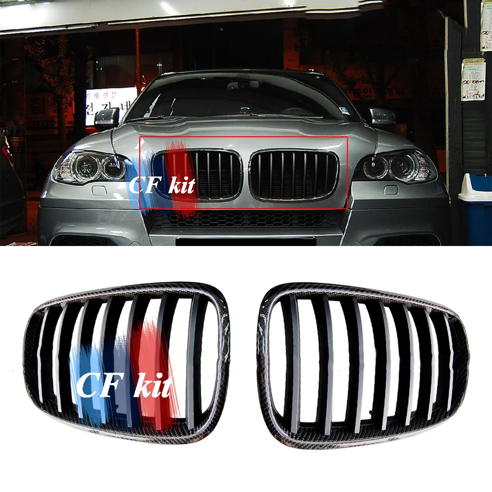 

CF Kit Top Quality Real Carbon Fiber Racing Grills Front Single Slat Grill For BMW E70 E71 X5 X6 X5M X6M Grille Car Styling