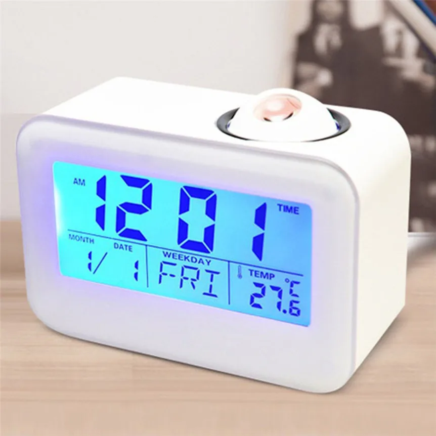 Electronic LCD Projector Alarm Clock Night Light Large Time Temperature
