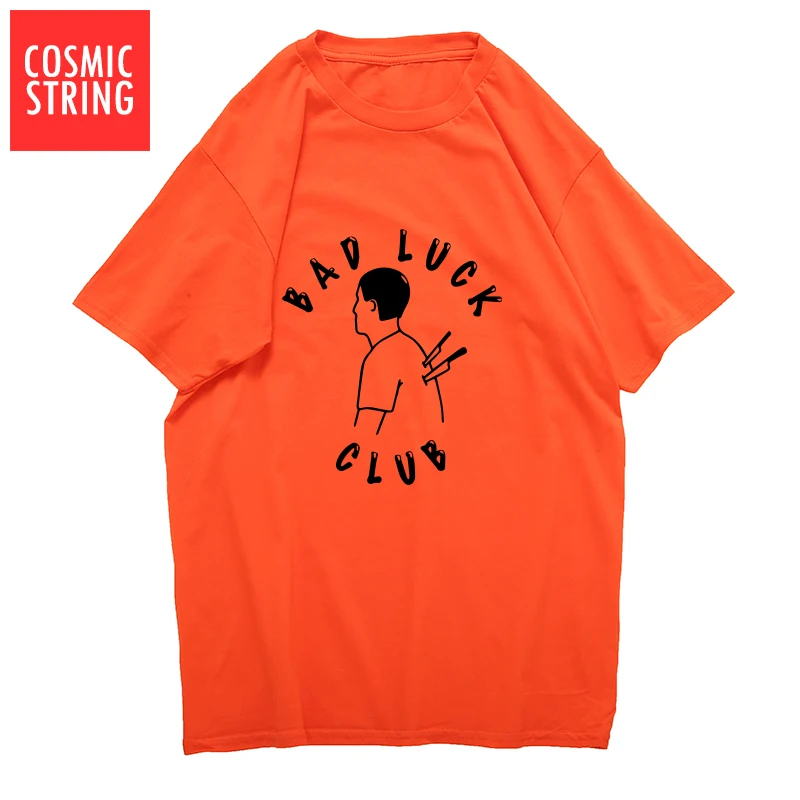 COSMIC STRING, хлопок, с коротким рукавом, с принтом «плохой удача», Мужская футболка, повседневная, с круглым вырезом, Мужская футболка, Мужская забавная футболка, футболки - Цвет: BQI0132AT-ORG