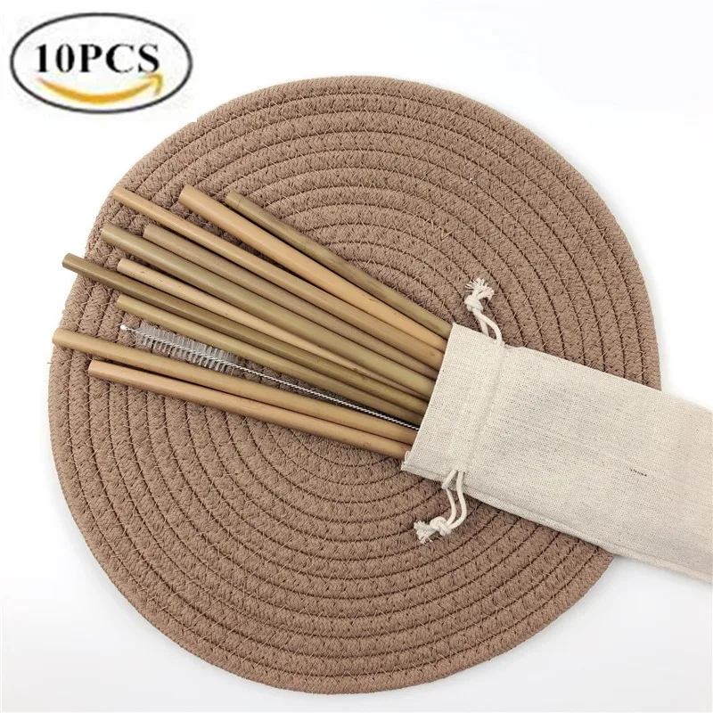 

10Pcs/lot Bamboo Drinking Straws Reusable Organic Bamboo Straw Set with Brush Bag 23cm Wood Bamboe Straws Drinking For Party