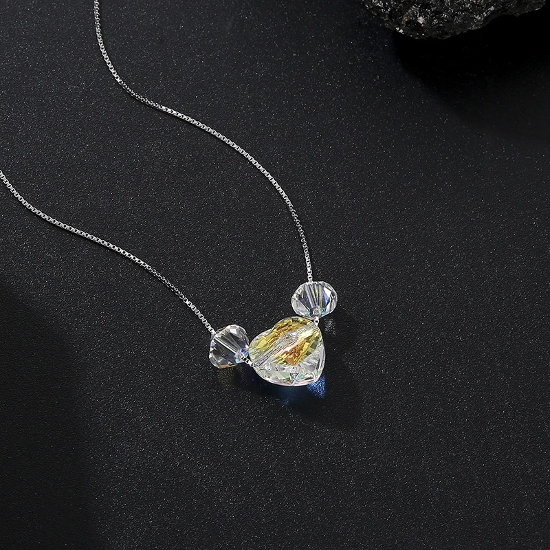 

2019 New Design Beads Necklace Pendant Colorful Heart Crystals From Swarovski For Women Real 925 Silver Chain DIY Jewelry Gifts