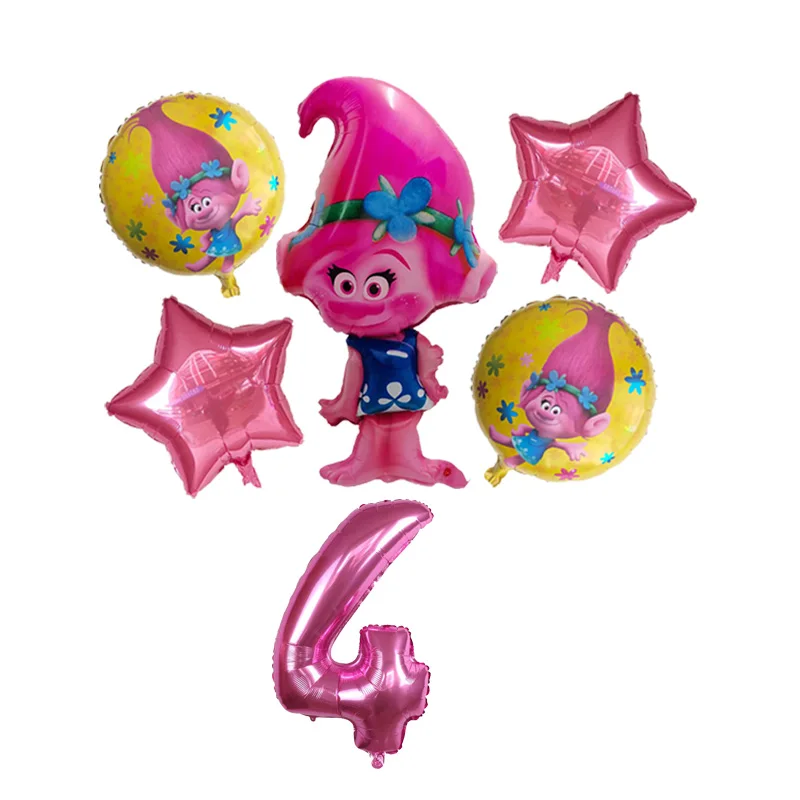 6 шт./партия, воздушные шары с троллями для детей, счастливый день рождения, гелиевый воздушный шар из фольги, свадебные принадлежности, украшение, день рождения, детский подарок