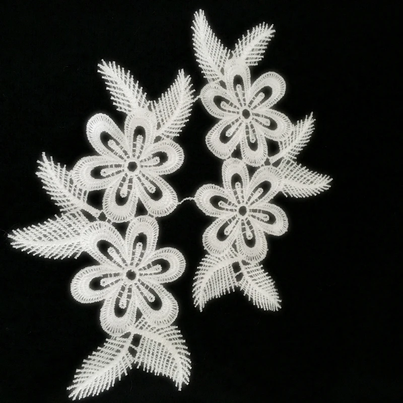 1 Pair White 17*8cm Flower Embroidery Lace Appliqued Fabric With Mesh Leaf Jacquard Ribbon Sewing Trims #LK12 | Дом и сад