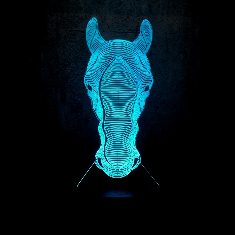 3D лампа с головой лошади ночник светодиодная USB атмосферная многоцветная Лампа