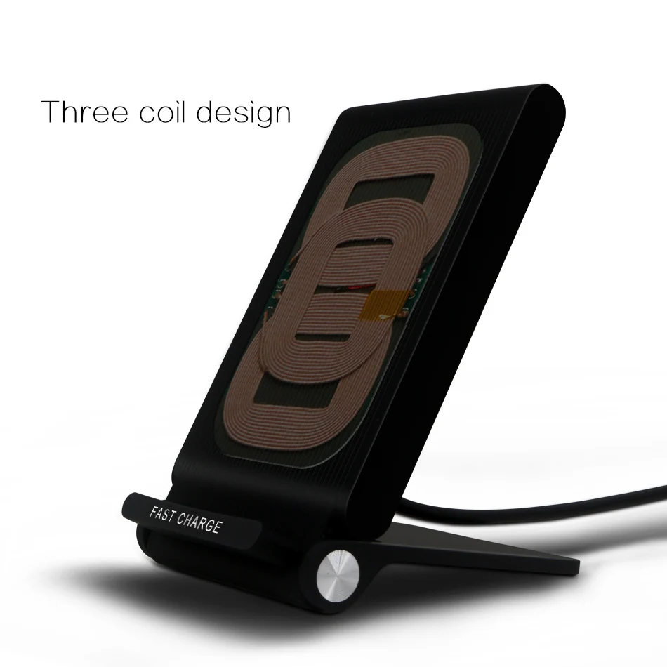 

Quick Charging QI Wireless Charger 3 Coils Foldable Wireless Charger Stand for Iphone Samsung Galaxy Note 5 S7 Edge S6 Edge