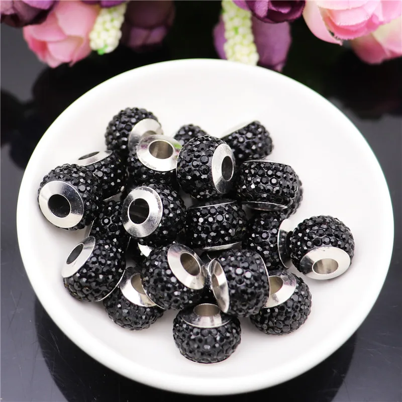 

10pcs New Black Color Stone Glass Spacer Charms Beads Fit For European Pandora Bracelet Necklaces for Jewelry Making Accessories