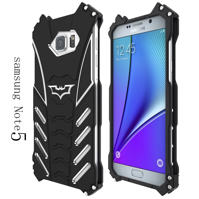 

R-Just Batman Design Metal Aluminum Alloy Bumper Armor Hard Case For Samsung Galaxy Note 5 Cover Phone Kickstand Shell