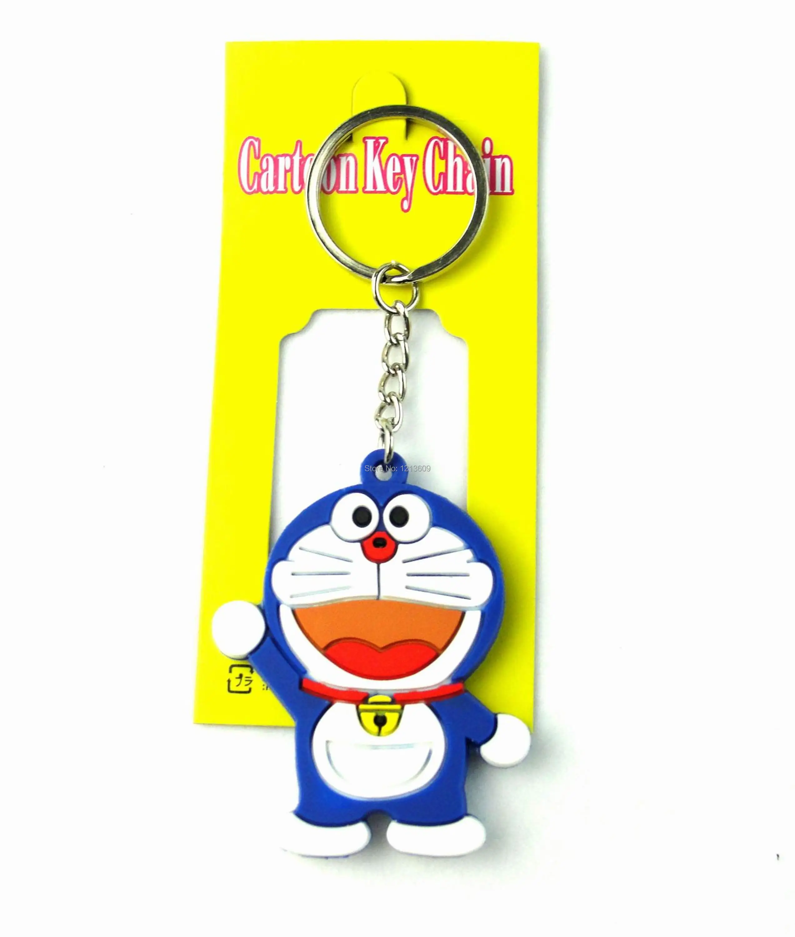 12pcs Doraemon Soft Silicagel Keychain Fashion Round Metal Key Ring Pendant Figure Model