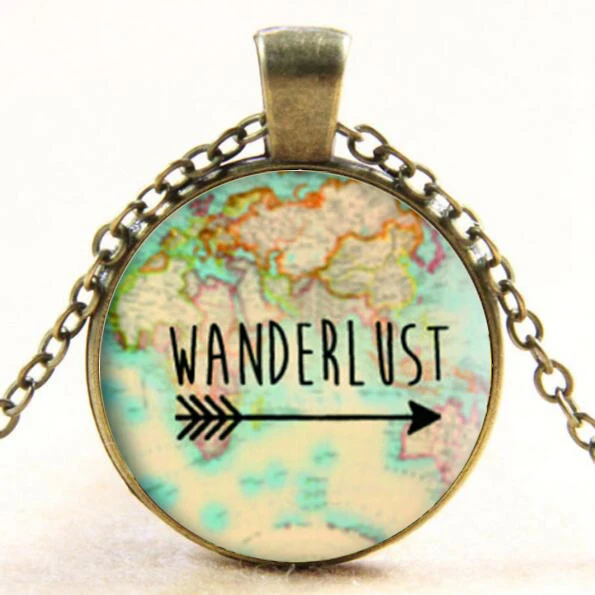 Wanderlust Map Glass Dome Pendant Necklace Wanderlust Jewelry Necklace
