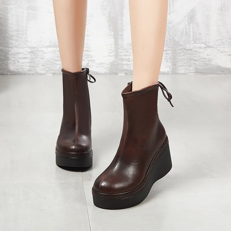 

CHAISHOU 2018 New EVA platform high heel leather women's shoes first layer leather wedge heel boots zapatos de mujer boots