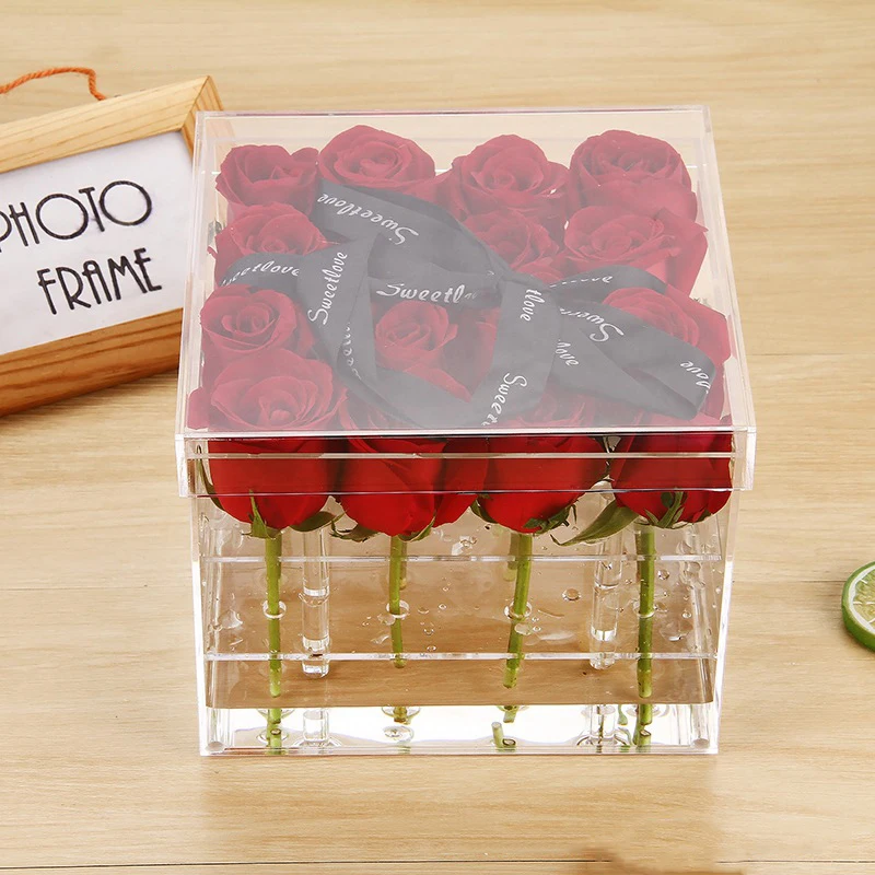 День Святого Валентина розовая коробка прозрачный акриловый Органайзер Для Косметики Косметический Чехол роза цветок коробка с крышкой акриловый контейнер для хранения