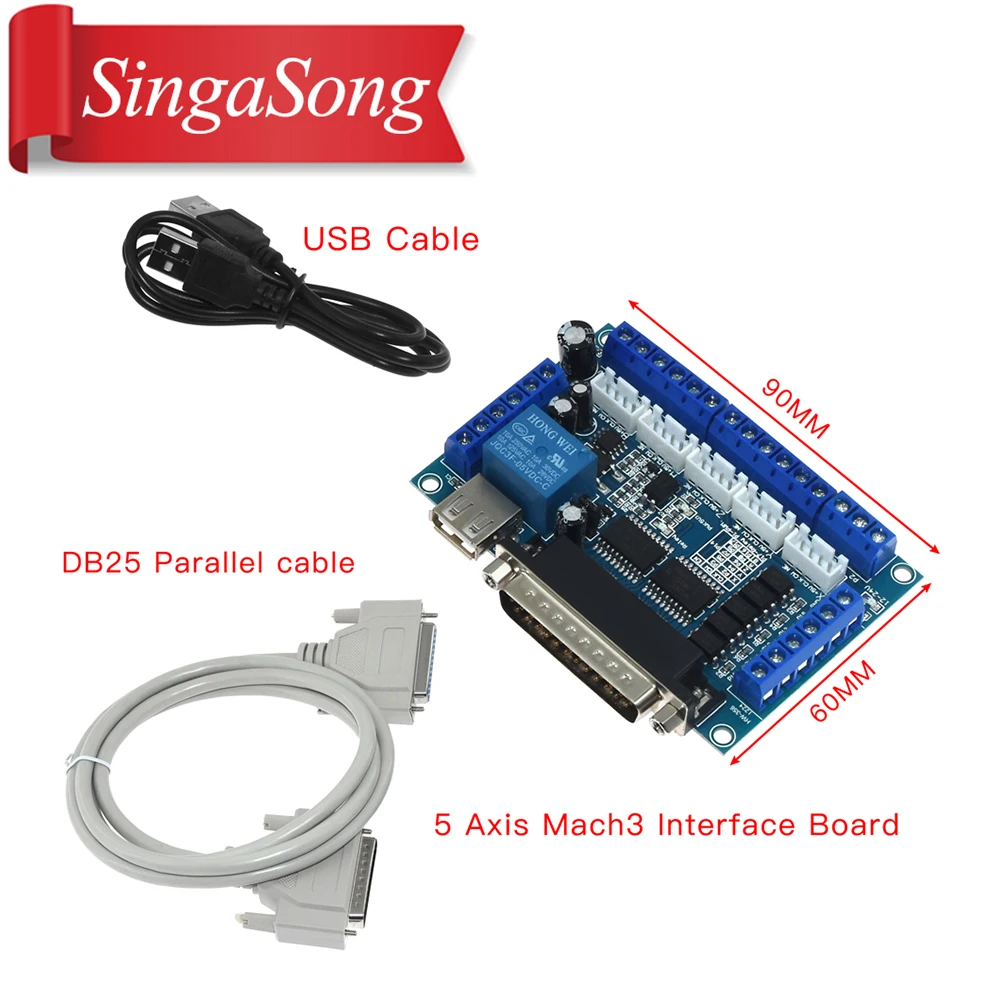 

5 axis CNC Breakout Board with USB Cable for Stepper Motor Driver MACH3 Parallel Port Control
