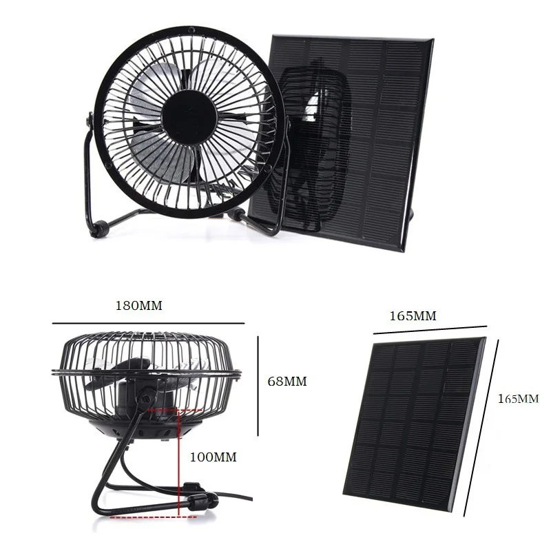Movido a Energia Ventilador de Ferro para Escritório em Casa ao ar Painel Solar Livre Viajar Pesca Acampamento 5 w 6 v Polegada Ventilador Ventilação Refrigeração Usb Carregadores de bateria solar & kits de carregamento