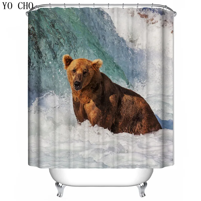

YO CHO fierce animals pattern shower curtains Chinese polyester lion tiger cheetah wolf pattern print curtains for the bathroom