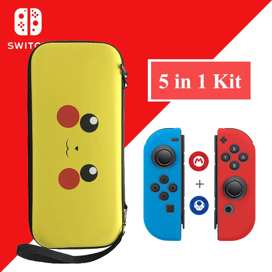 

5 in 1 Nintend Switch Accessories Protective Storage Bag Joy-con Slicone Skin 2 Analog Caps for Nitendo Nintendo Nintendoswitch