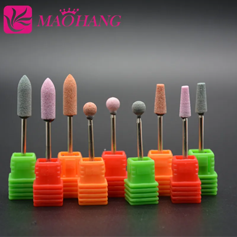 

MAOHANG 9pcs/lot Ceramic Stone Nail Drill Bits Nail Art Tools Electric Manicure Machine Accessories Cutter Nail Files