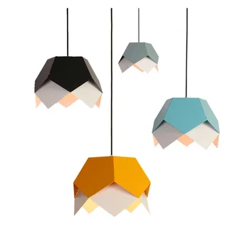 

Modern new art geometric led pendant lights Nordic creative colorful iron living room restaurant bar macaron led lamp E27 bulb