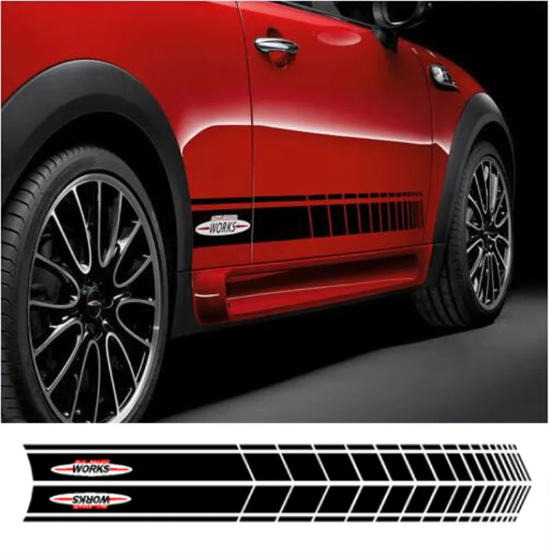 Pair of Black JCW John Cooper Works Side Skirt Door Racing Stripes