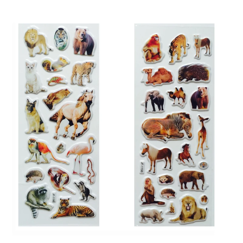 6 Sheets Wildlife Animals Scrapbooking Bubble Puffy Stickers Reward Kids Toys JP