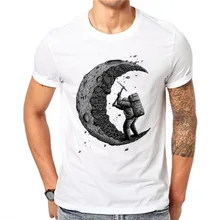Хлопок, повседневные мужские футболки с принтом "копание Луны", модные мужские топы, мужские футболки с коротким рукавом