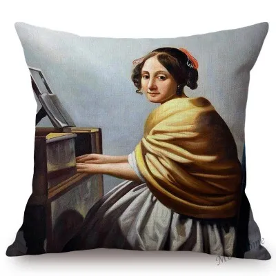 Всемирно известная картина маслом Johannes Vermeer девушка с жемчужной серьгой доярка картина маслом диван наволочка чехол для подушки - Цвет: T296-6