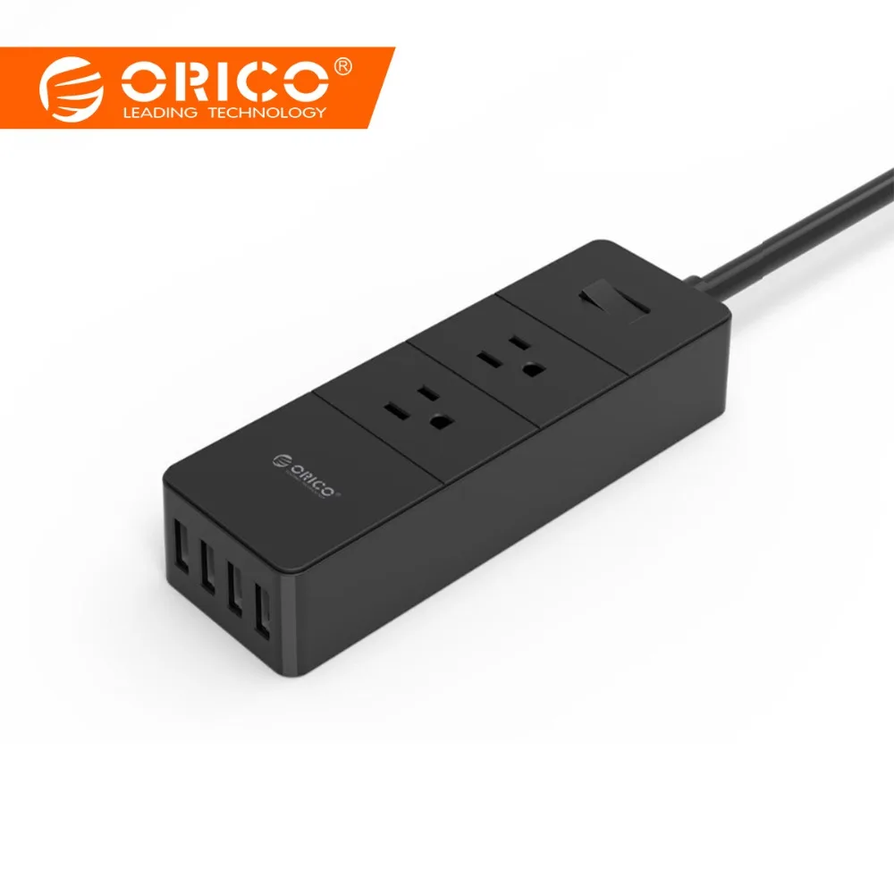 Pаспродажа ORICO 2 AC защита от перенапряжения с 4 USB разъем США Plug Mutiple офис Быстрая зарядка Smart мощность полосы Зарядное устройство
