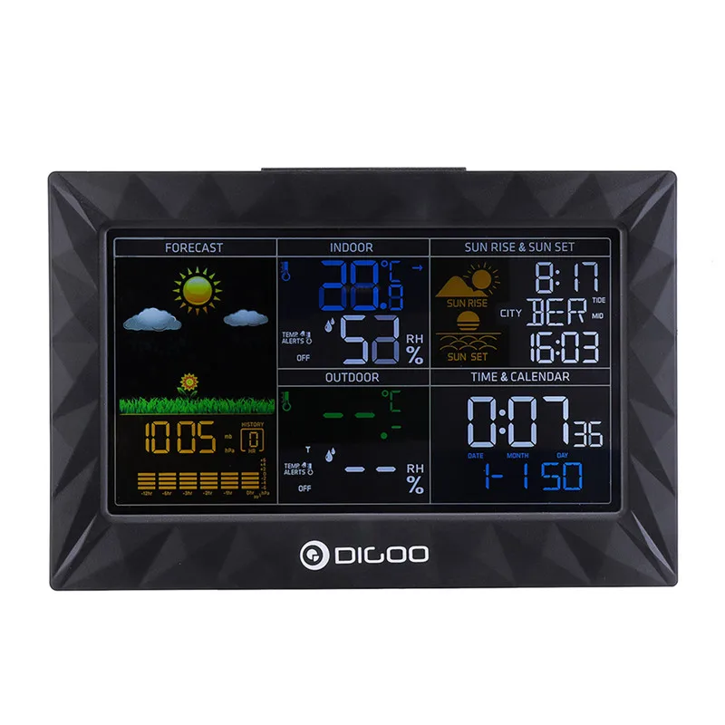 Beste DIGOO DG TH8988 Weerstation Zonsopgang Zonsondergang Display Outdoor Indoor Thermometer Hygrometer Temperatuur Vochtigheid Sensor Afstandsbediening