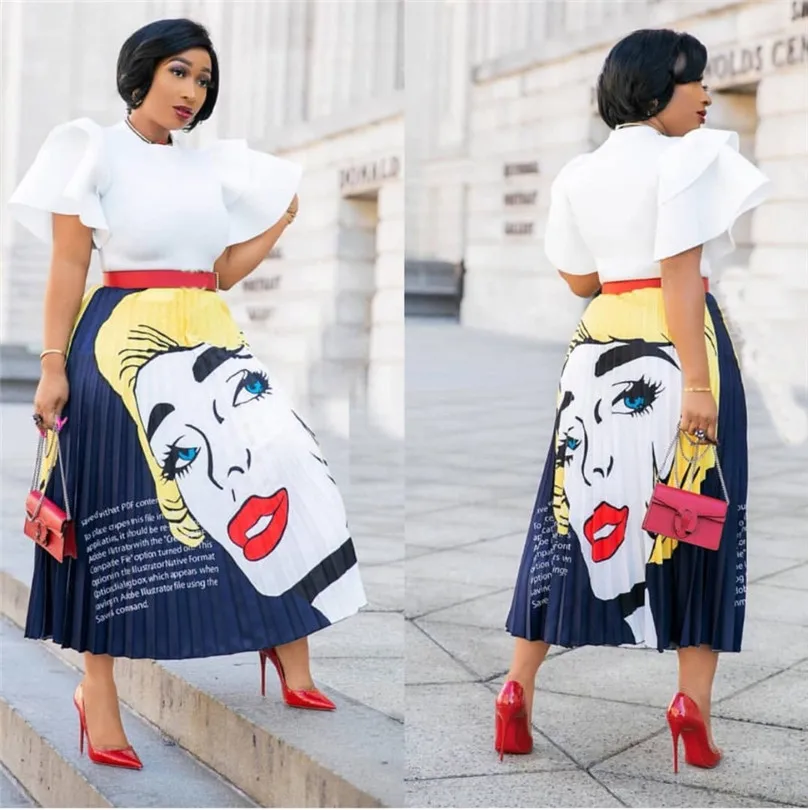

skirts only 2colors 2019 New fashion gorgeous beauty printed pleated skirt Rock Style Dashiki for Ladies/women commuter skirt
