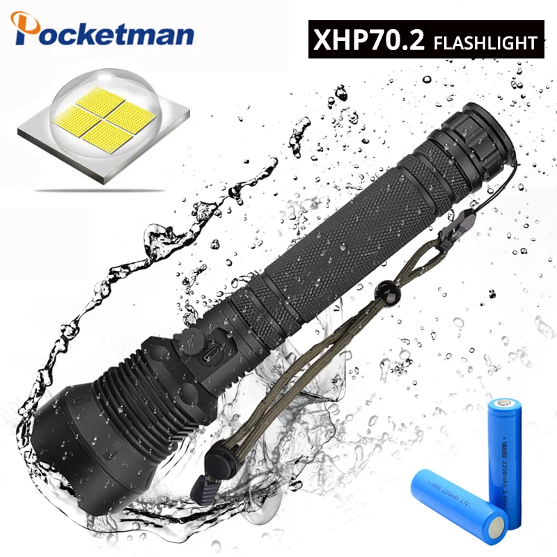 

XHP70 40W 55000LM LED Flashlight Torch USB Rechargeable Flashlight zoomable Tactical defense flashligh For Camping hunting