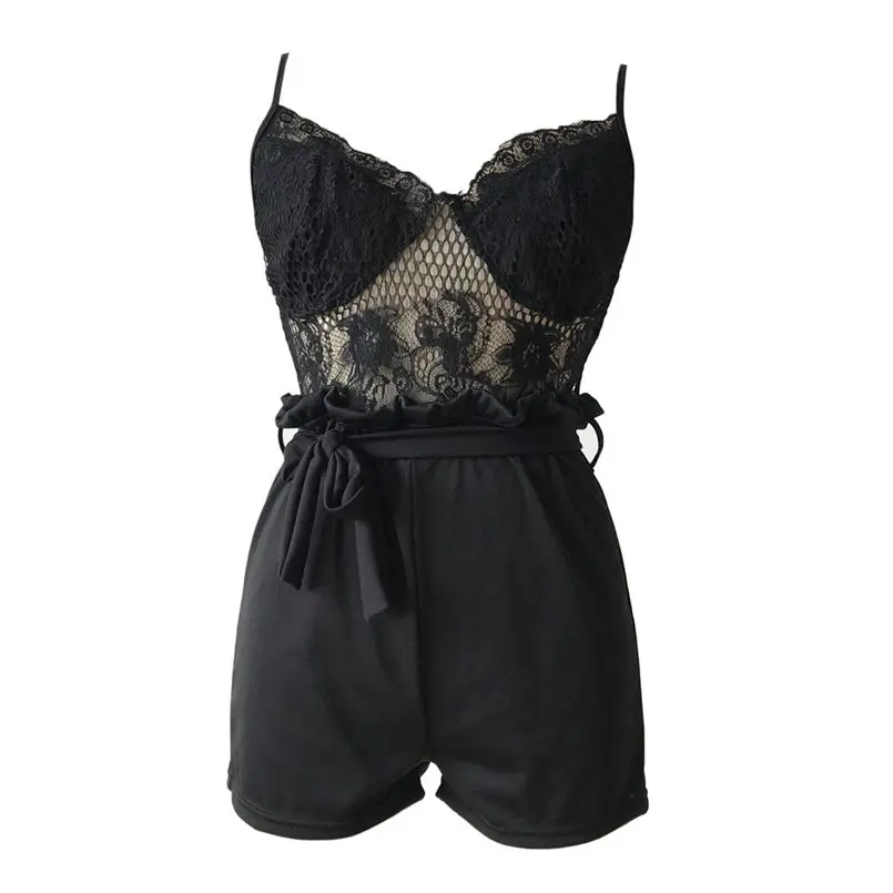 New  Women Summer Sexy Solid  Fashion Lace Jumpsuits Vest Tank Top Casual Playsuit Loose Beach Short Elegant Lady Pants #4R06 (4)