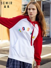 SEMIR Women Contrast-Trimed Hooded Sweatshirt with Long Raglan Sleeves Women Pullover Hoodie with Kangaroo Pocket for Spring