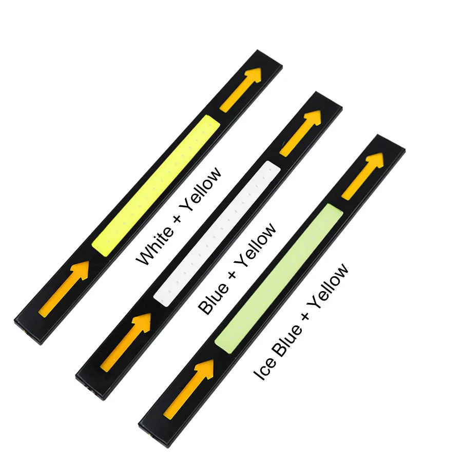 2 шт. COB светодиодный 17 см DRL двойной цвет автомобиля Стайлинг стрелка дневные ходовые огни полосы Противотуманные фары желтые указатели поворота DC 12 В