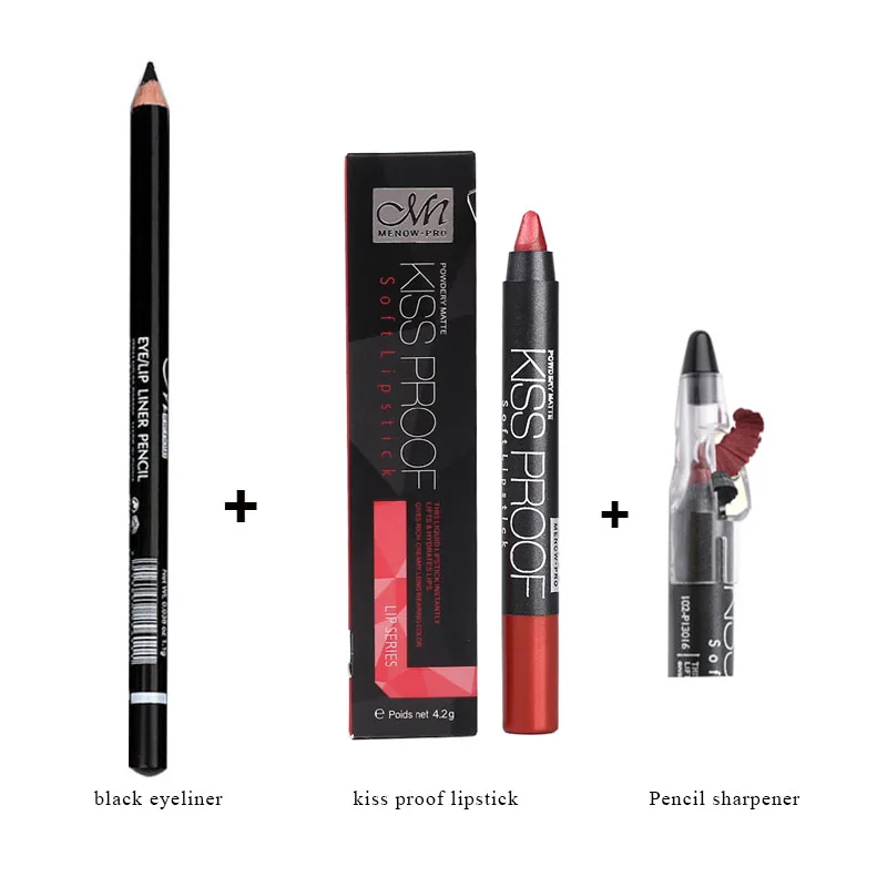 Menow бренд Make Up Set поцелуй доказательство Губная помада и точилка для карандашей