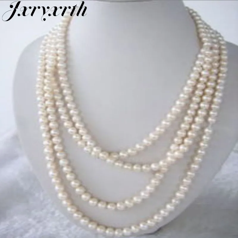 

Jxryxrth2018 Women's New 100" LONG WHITE FRESHWATER PEARL NECKLACE 7-8mm NECKLACE gift '' AART0320