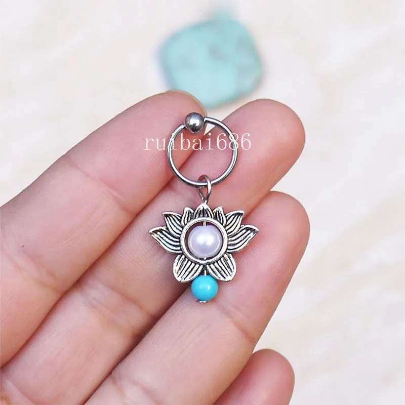 

2pcs Handmade Lotus Cartilage helix piercing Hoop Earring Fashion Jewelry