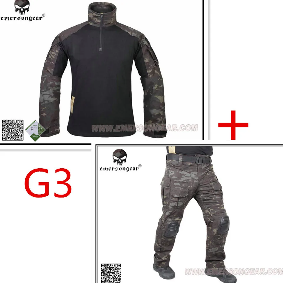 Мультикам черный Emerson G3 форменная рубашка и штаны с наколенники BDU Airsoft waregame охотничьи костюмы EM9256+ 7043