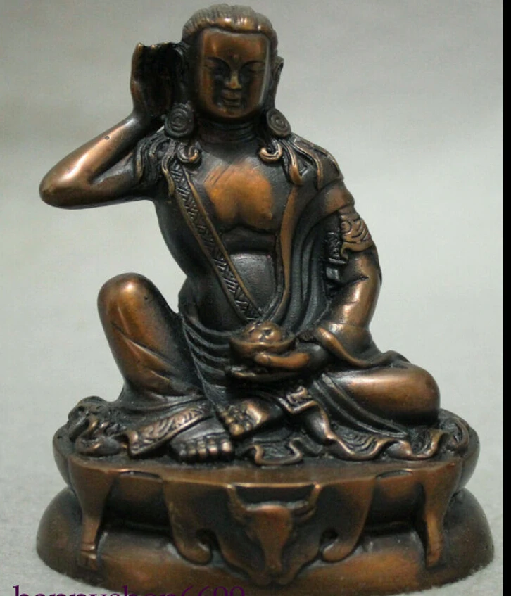 

Tibet Tibetan Buddhist Bronze Milarepa Arhat Buddha Ride Deer Head Statue Set