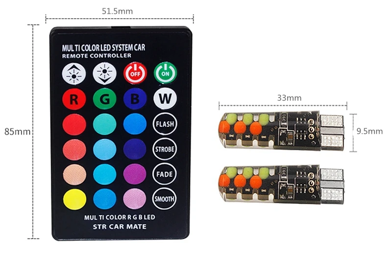 2 шт. T10 W5W RGB светодиодный лампы с пультом дистанционного управления 12 чипов COB силиконовый корпус стробоскоп вспышка автоматическая лампа для чтения Клин автомобильный парковочный светильник