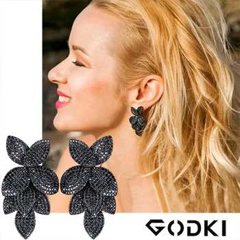 

GODKI Famous Brand Spring Luxury Leaf Leaves Flower Collection Earring For Women Wedding Bridal Full Micro Cubic Zircon Jewelry