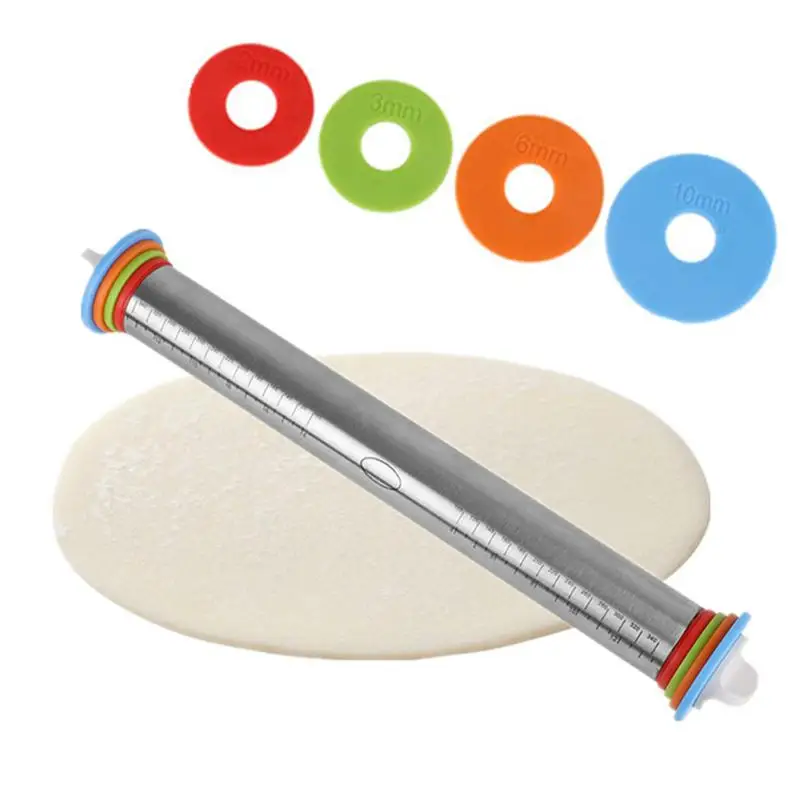 

1pc Length Adjustable Rolling Pin Stainless Steel Discs Non-Stick Removable Rings Dough Dumplings Noodles Pizza Baking Tools