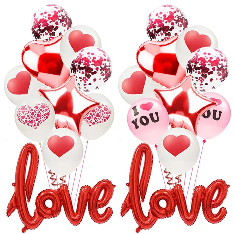 

Romantic Wedding Love Balloons Set Foil Heart Wedding Ballons Valentine Day Decorations For Party Baloes Red Balls Helium S6MN