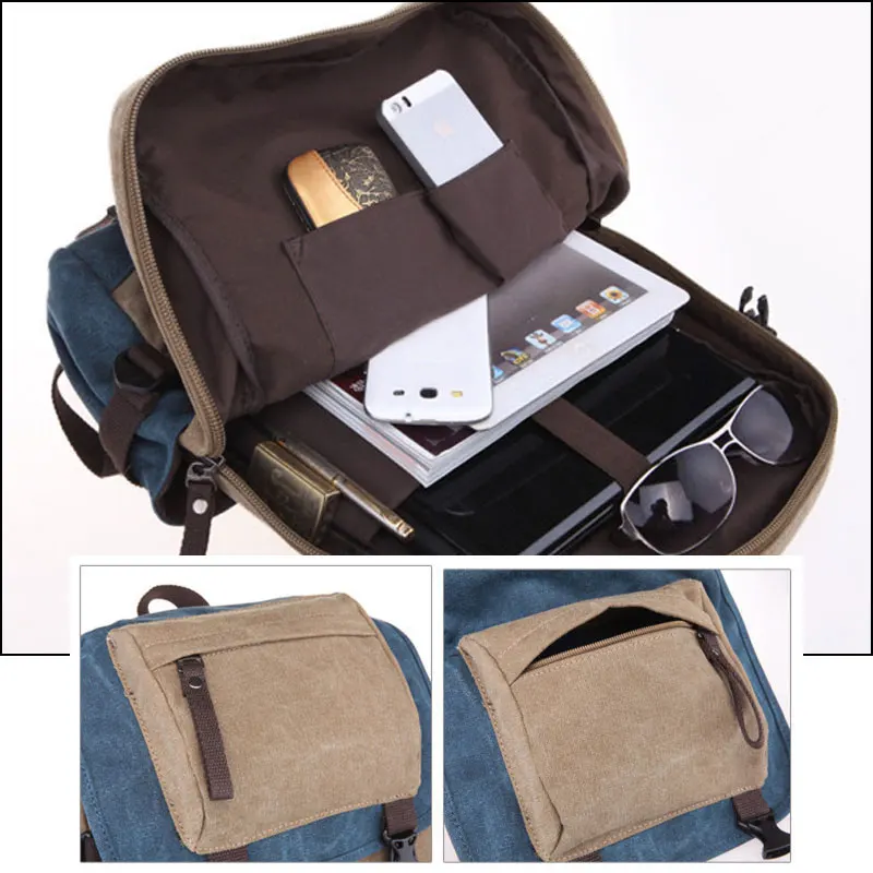 New Classic Men Canvas Travel Laptop Rucksack Shoulder BagsTeenage Boys Backpacks Large School Vintage Students Packet XA270WC