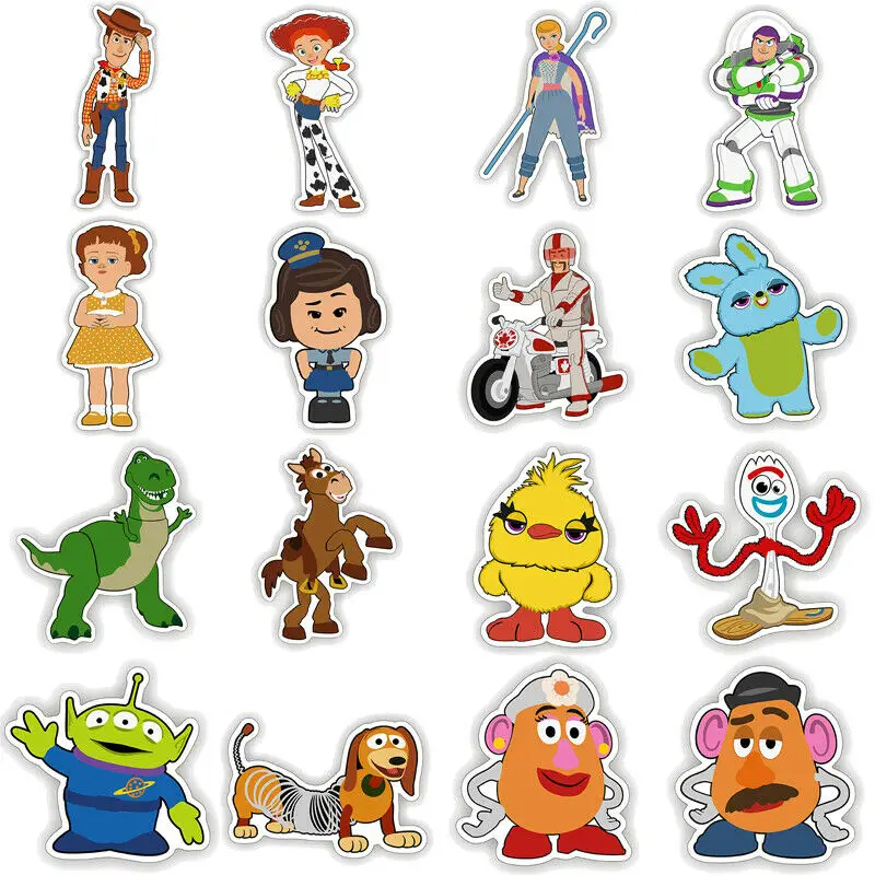 

16pcs/set Toy Story 4 Forky Ducky Bunny Mr. Potato Woody Bo Peep Stickers Waterproof Decals for Phone Laptop Travel Luggage