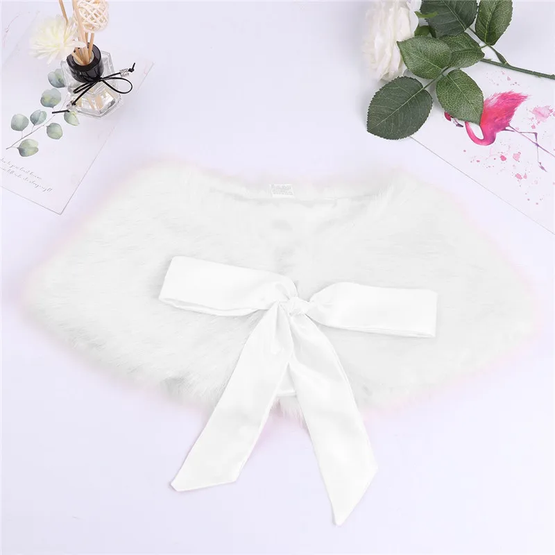 Girls Faux Fur Bolero Shrug Jacket Cloak Princess Cape Accessories Dress Cover Up Wedding Pageant Party Flower Girl Wraps Cape