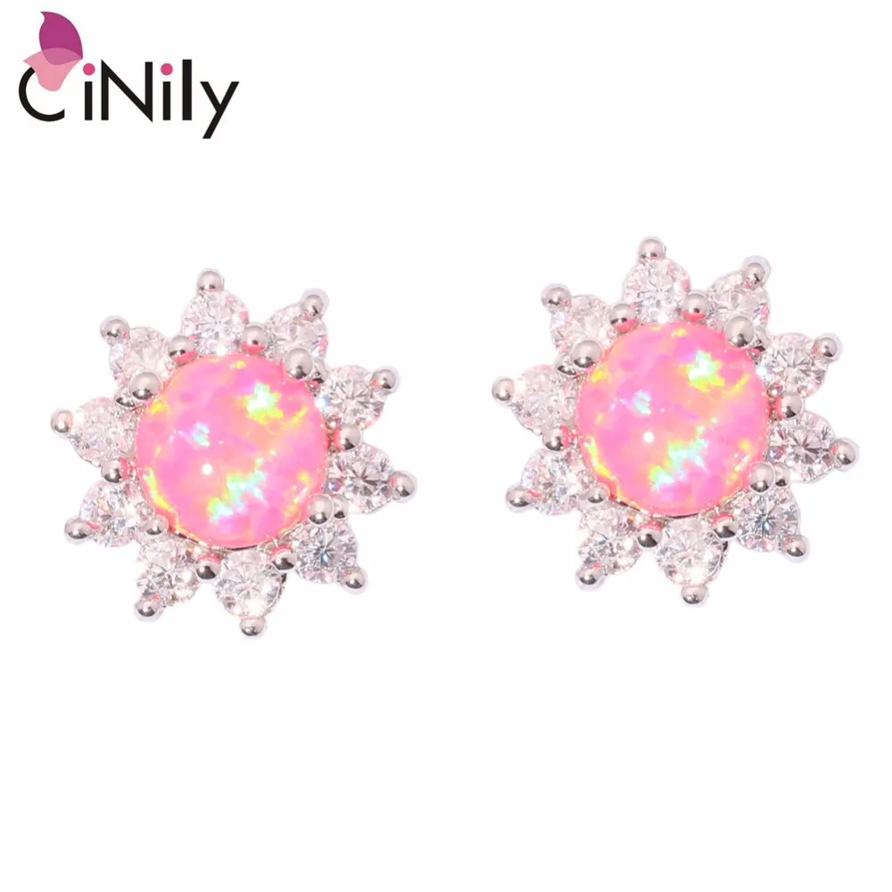 

New Style ! Elegant & Wholesale & Retail For Women Jewelry Pink Fire Opal & Cubic Zirconia Silver Stud Earrings 12mm OH3449