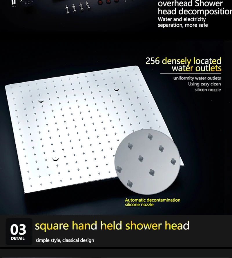 Bathroom  LED Shower Set 20 Embedded Box Ceiling Rain Shower Sets Rainfall 3 Jets Concealed SUS304 Panel Bath & Shower Faucets (21)