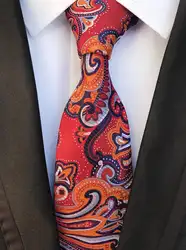 SKng Новый стиль 8 см Пейсли красный цвет желтый, синий; размеры 34–43 шелковый галстук для Для мужчин Gravatas нормальный Для мужчин Галстук