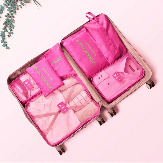 XYLOBHDG New High capacity 7pcs/set Travel Suitcase Organizer Bag Women Men Clothes Partition Arrange Storage Luggage Bags - Цвет: Rose red