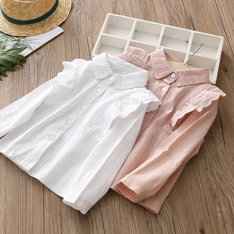 Pretty School Girls Blouse Kids Baby Girl Lace Ruffle Blouses Tops